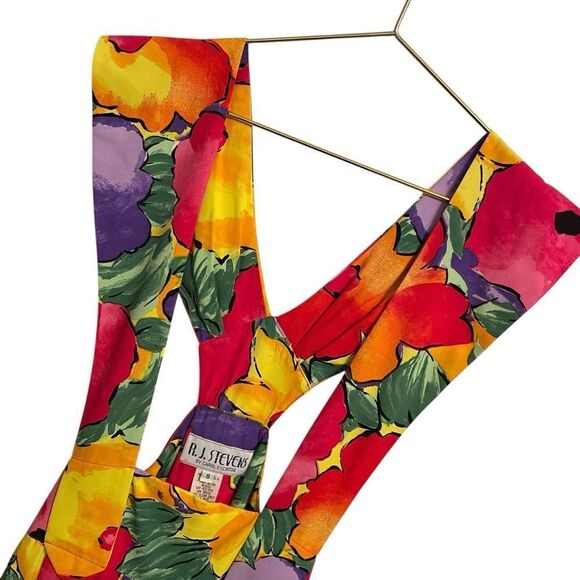 Vintage R.J. Stevens Vibrint Floral Suspender Midi Skirt Size 8 - Picture 2 of 6